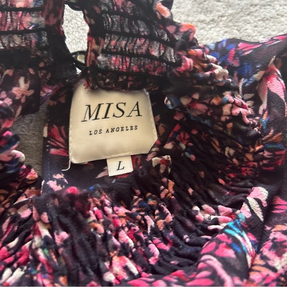 MISA Los Angeles Savannah Asymmetric Dress in Black/Pink Floral - Picture 3 of 8
